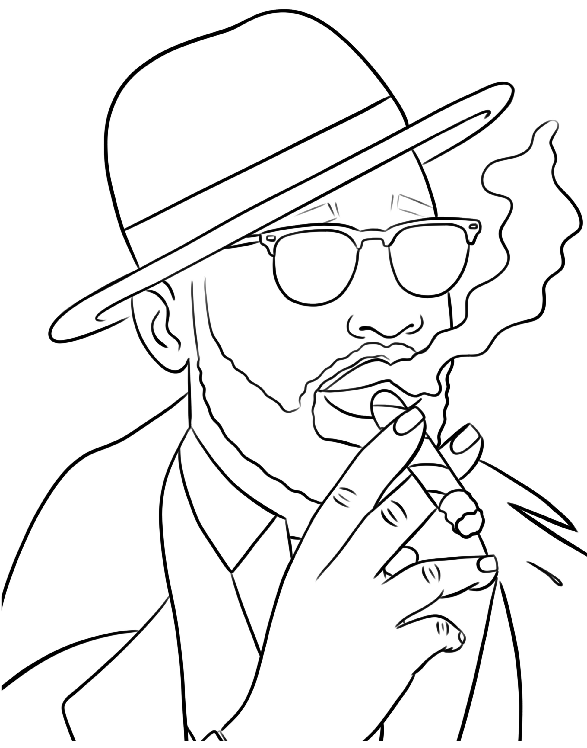 Predrawn Canvas Sketch Outline for DIY Sip Paint Party, Fedora Man